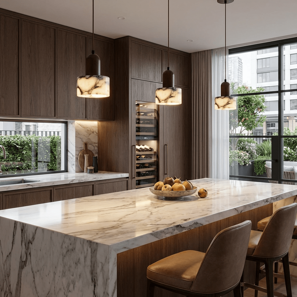 nuvlight Calma Modernist Solid Wood and Translucent Stone Pendant Light