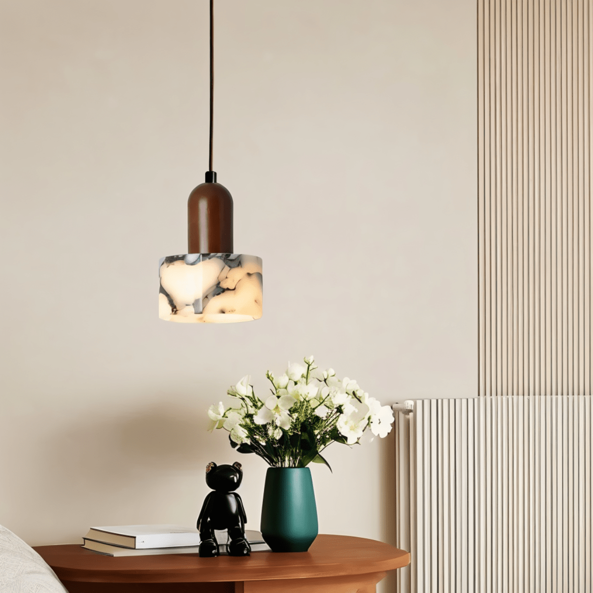 nuvlight Calma Modernist Solid Wood and Translucent Stone Pendant Light