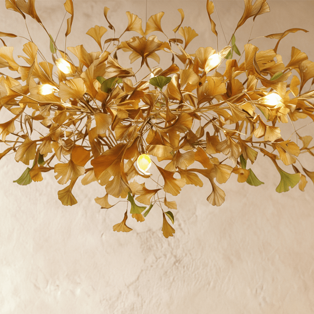 nuvlight Hanita Modernist Hand-Cast Copper Ginkgo Leaf Chandelier