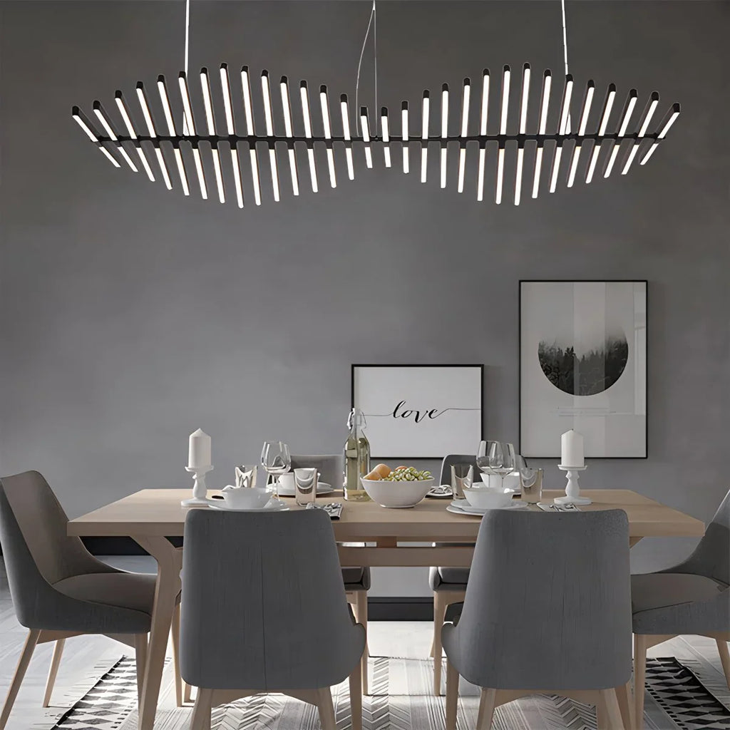 Modern Fishbone Linear Chandelier - Industrial Multi-Light Pendant for Dining Table & Island