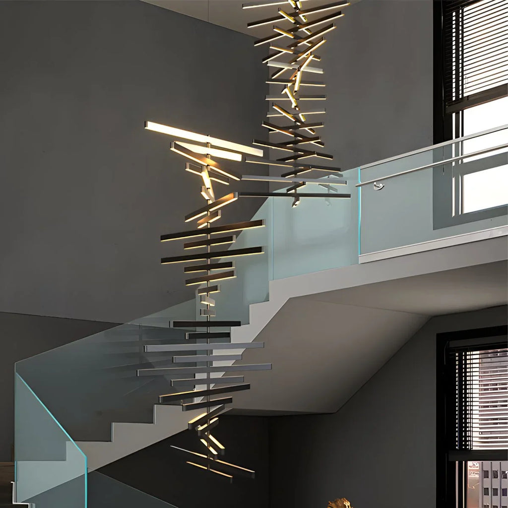 Modern Fishbone Linear Chandelier - Industrial Multi-Light Pendant for Dining Table & Island