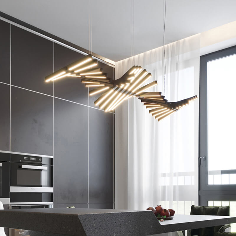 Modern Fishbone Linear Chandelier - Industrial Multi-Light Pendant for Dining Table & Island