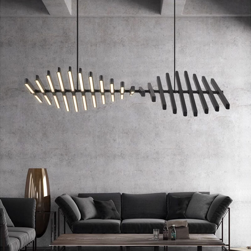 Modern Fishbone Linear Chandelier - Industrial Multi-Light Pendant for Dining Table & Island
