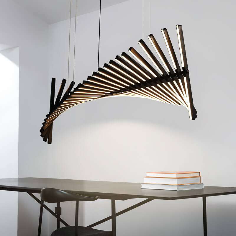 Modern Fishbone Linear Chandelier - Industrial Multi-Light Pendant for Dining Table & Island