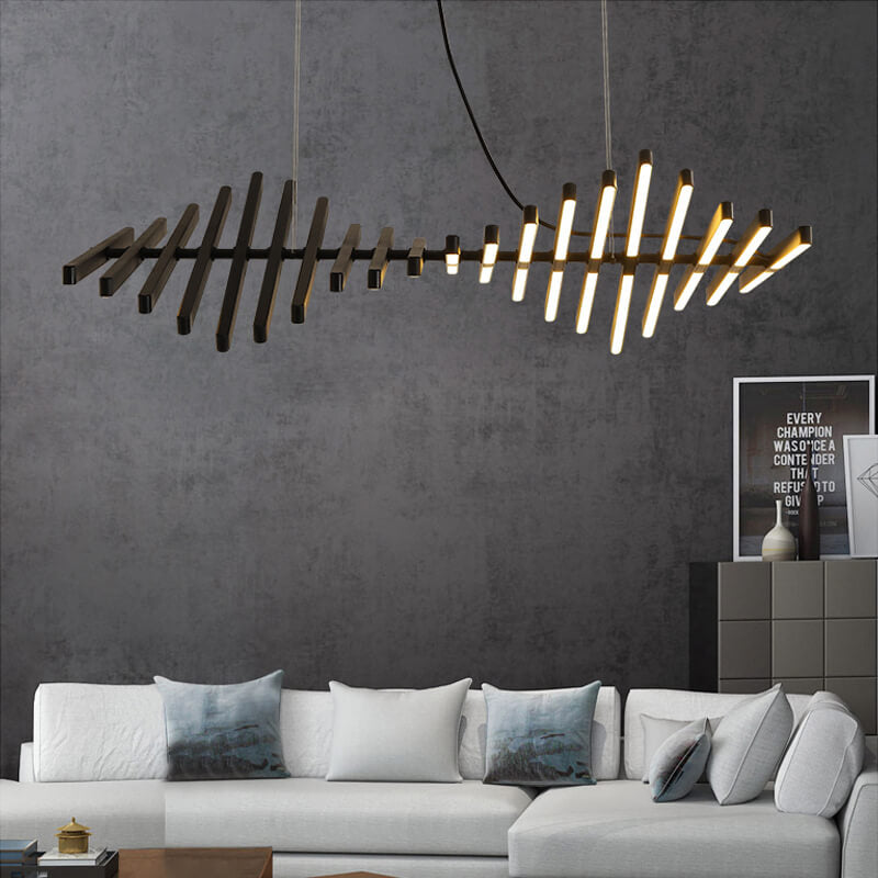 Modern Fishbone Linear Chandelier - Industrial Multi-Light Pendant for Dining Table & Island
