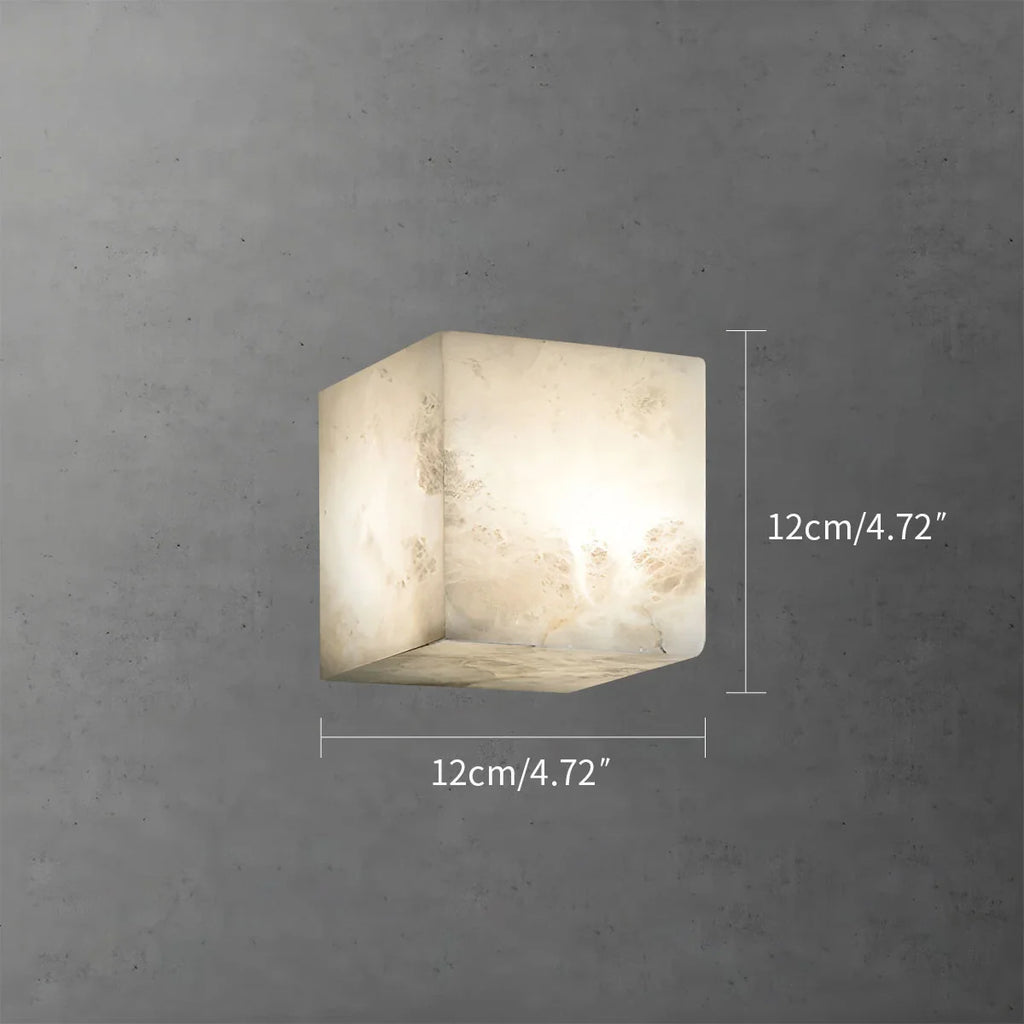 Modern Square Alabaster Sconce - Luxury Spanish Stone Cube Wall Light for Living Room